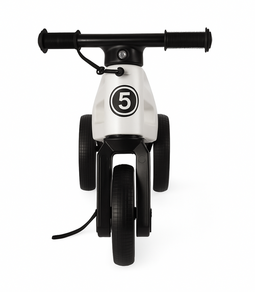 Bicicleta fara pedale 2 in 1, 18+ luni, pneuri si manere de cauciuc, 4 nivele de reglaj pe inaltime, Funny Wheels Rider SuperSport White Limited