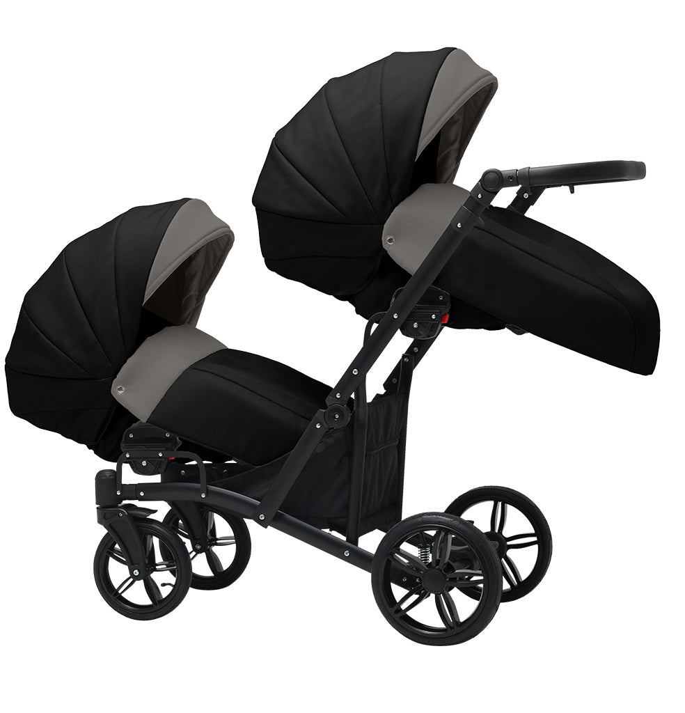 Cărucior gemeni tandem 3 în 1 Nativo Via Negru-Gri/Cadru negru (08), latime 63 cm