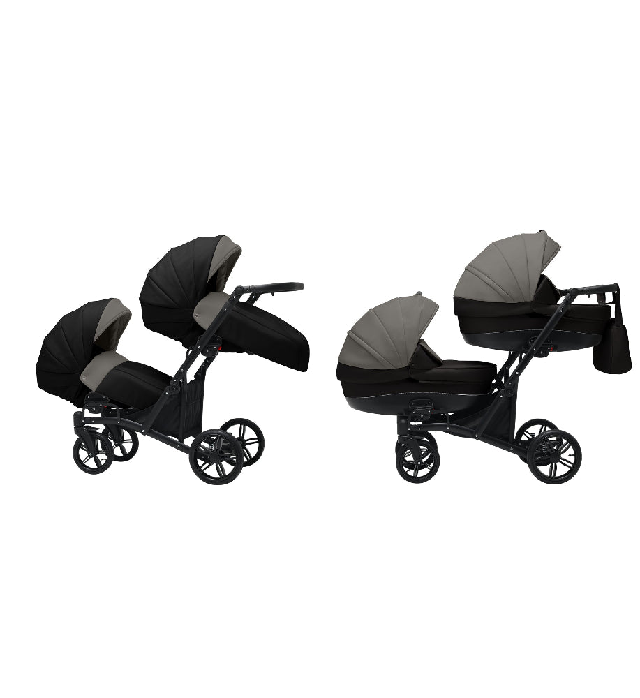 Cărucior gemeni tandem 3 în 1 Nativo Via Negru-Gri/Cadru negru (08), latime 63 cm
