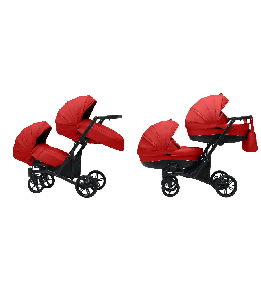 Cărucior gemeni tandem 3 în 1 Nativo Via Rosu/Cadru negru (10), latime 63 cm
