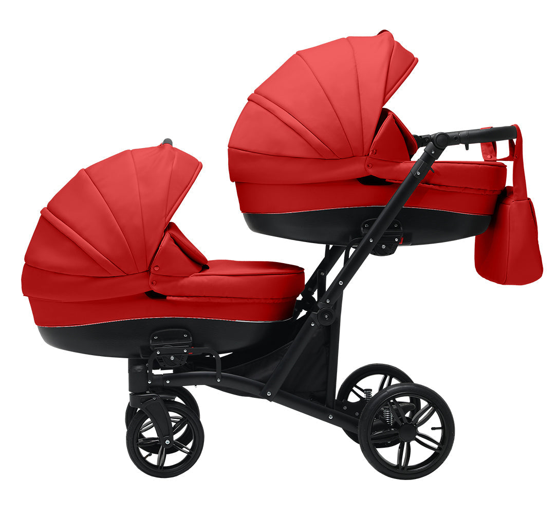 Cărucior gemeni tandem 3 în 1 Nativo Via Rosu/Cadru negru (10), latime 63 cm
