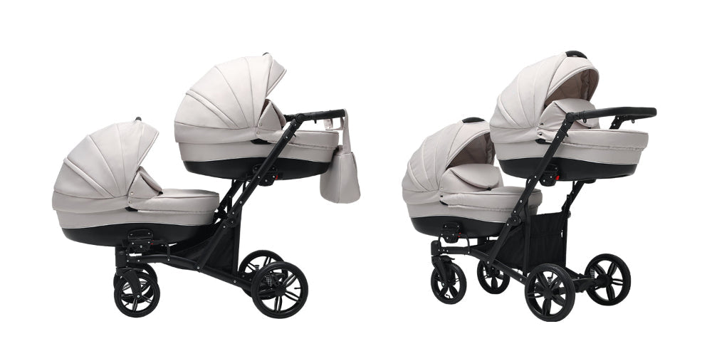 Cărucior gemeni tandem 3 în 1 Nativo Via Cappuccino/Cadru negru (01), latime 63 cm