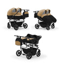 Carucior pentru gemeni Nativo Gemini 3 in 1 Bej-Negru/Negru (11b), latime 87 cm, reversibil, roti gonflabile