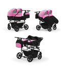 Carucior pentru gemeni Nativo Gemini 3 in 1 Roz-Negru/Negru (09b), latime 87 cm, reversibil, roti gonflabile