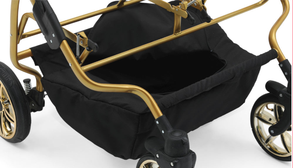 Carucior pentru gemeni Nativo Gemini 3 in 1 Bej-Grafit/Gold latime 87 cm reversibil carucior-gemeni