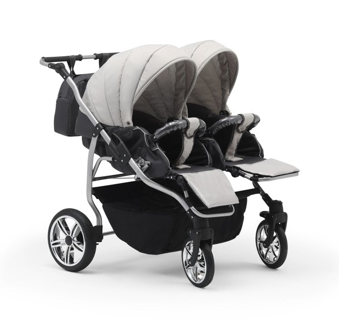 Carucior pentru gemeni Nativo Gemini 3 in 1 Gri Deschis-Negru/Gold latime 87 cm reversibil carucior-gemeni